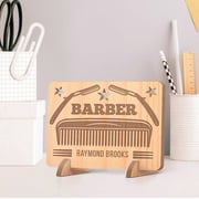 Personalized Barber's Name Wooden Gift Card feat Tongs & Comb