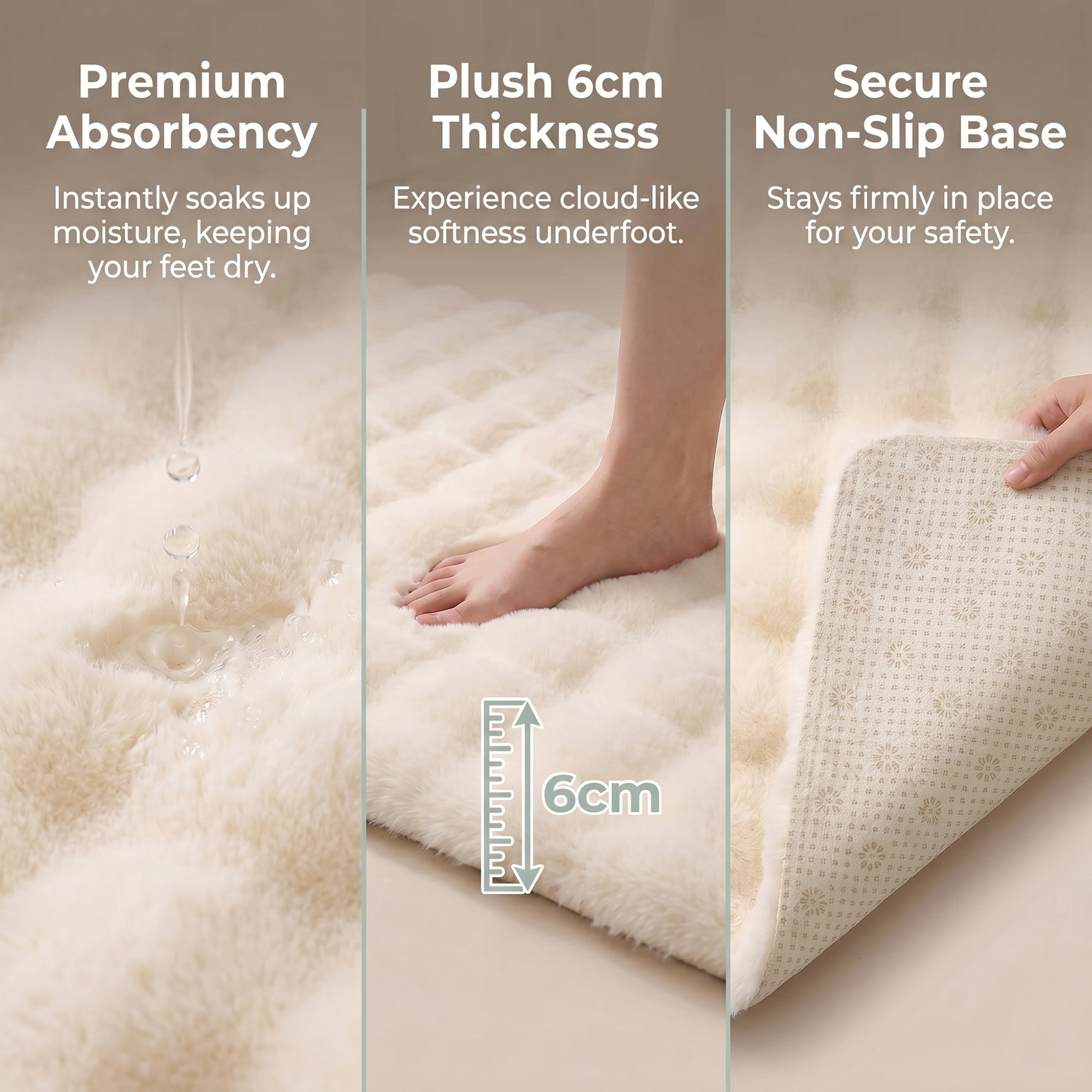 Unique Bargains Geometric Absorbent Shaggy Area Rug Non-Slip Plush Carpet 32" x 20" Beige
