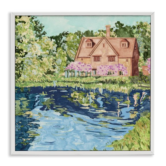 Stupell Industries Rustic Lodge Country Cottage & Pond White Framed Giclee Art, 17 x 17, by Melissa Wang