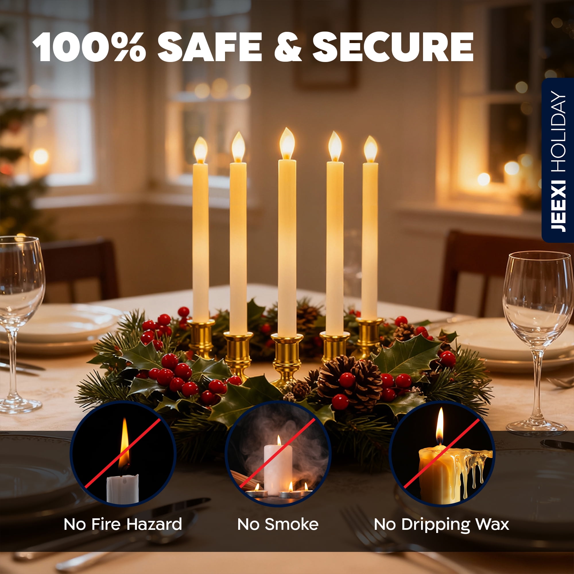 Christmas Window Candles - 6 Pack, Christmas LED Taper Candles with Timer & Stands, Flickering Flameless Candles with Remote Control, Battery Operated Candles, Indoor Xmas Holidays Decorations (Gold)