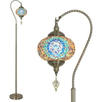 Turkish Floor Lamps for Living Room, Modern Moroccan Lamp with Handmade Mosaic Glass Shade, Bronze Tiffany Floor Lamp Tall Pole Lamp, Boho Retro Standing Lamps for Bedroom Corner Light