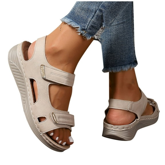 THDHVS Brown Sandals Women,Sandals for Women,Women's Fashion Casual Summer One-Line Hollow Fish Mouth Wedge Heel Casual Outdoor Sandals Brown 5.5