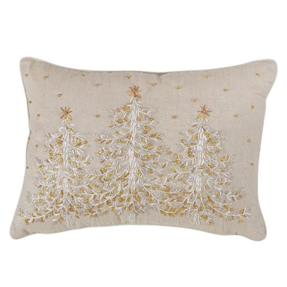 Saro Lifestyle Embroidered Christmas Tree Down Filled Throw Pillow