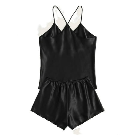 

Elegant Plain Short Sets Spaghetti Strap Sleeveless Women s Pajama Sets