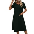 thumbnail image 2 of SMihono Robe d'Été Grande Taille pour Femmes 2023 à Manches Courtes, Couleur Unie, Coupe Ample, Robe T-shirt à Col Rond, 2 of 7