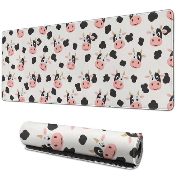 Long Mouse Pads for Desk,Beige Cow Spot Pattern Desk Mats on Top Of Desks, Desk Mouse Pad Extra Large with 3mm Non-Slip Base and Stitched Edge for Gaming,Office,Work,Home 31.5"x11.8"