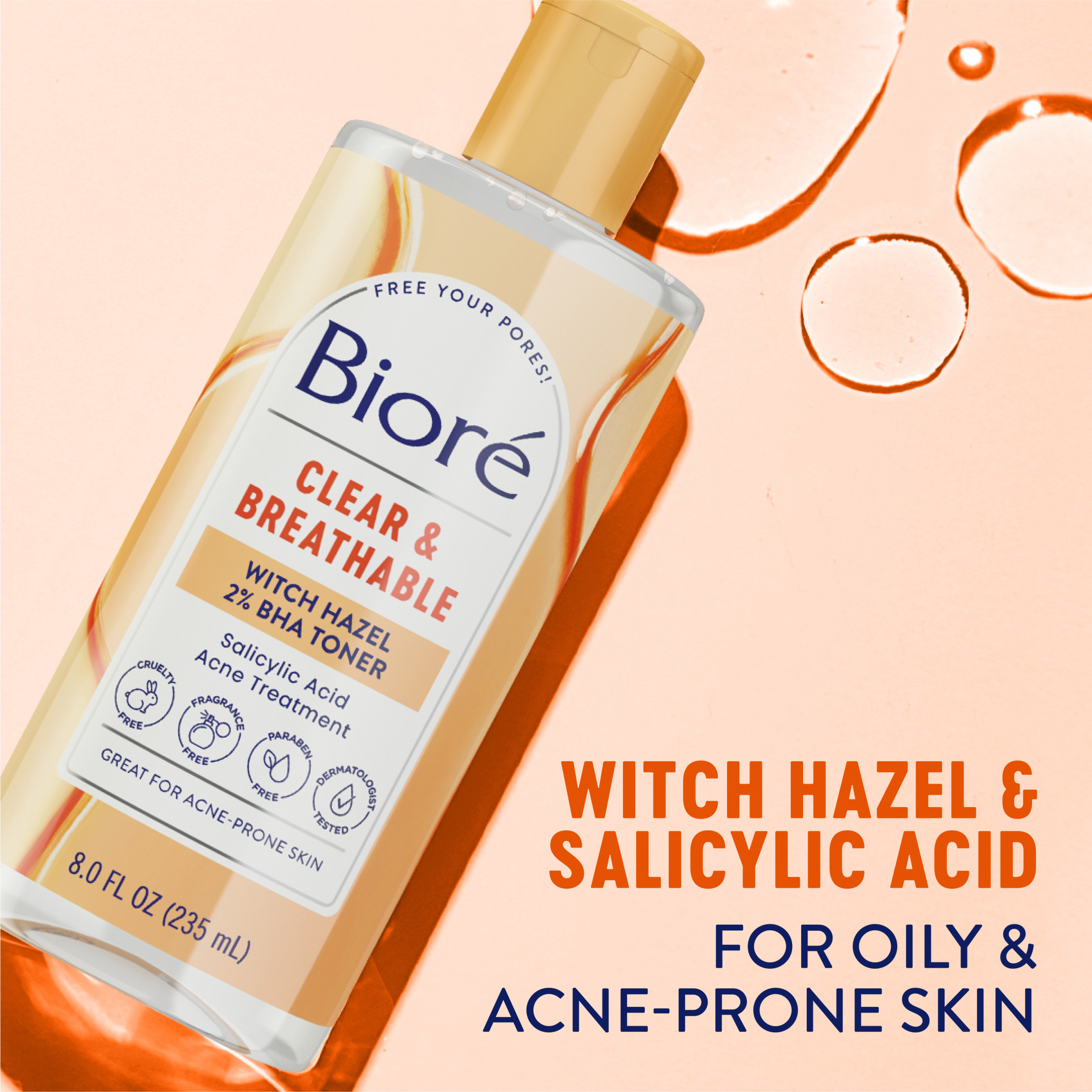 Biore Clear & Breathable Witch Hazel Facial Toner, Toner for Acne Prone Skin, 8 fl oz (HSA/FSA Approved) - image 6 of 11