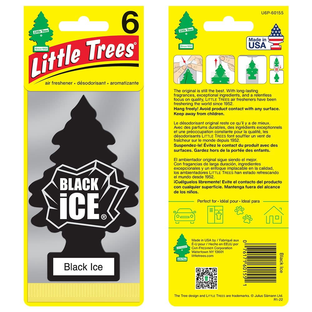 LITTLE TREES Car Air Freshener I Hanging Tree Provides Long Lasting Scent for Auto or Home I Black Ice, 24 count, (4) 6-packs