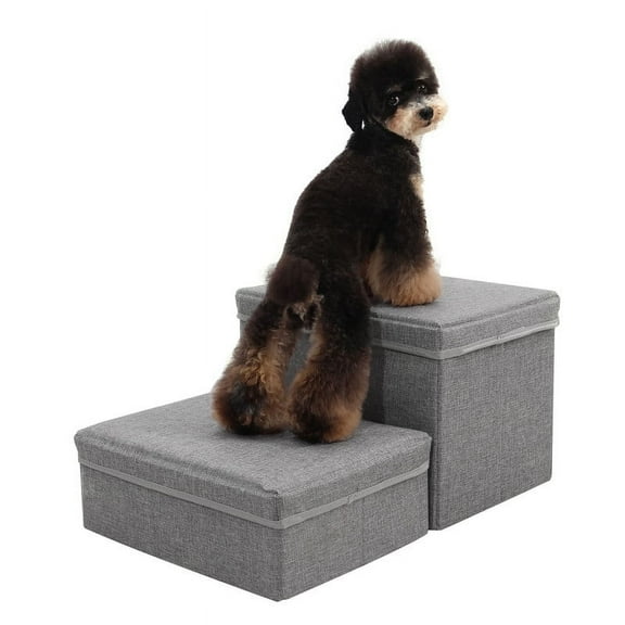 Walnest Pet Stairs 2-Step Dog Ramp Ladder with Storage Boxes,Folding Cat Dog Ramp Dog Step Stairs Pet Ladder,Dog Slope Stairs Friendly,Gray