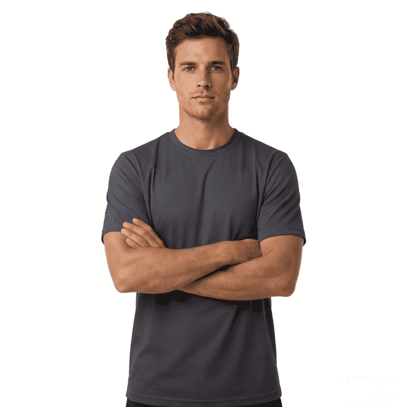 ZBORIBER Men's Quick-Dry Fit Gym Wicking Athletic Workout Short-Sleeve T-Shirts Sizes S-3XL,Titanium