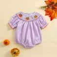 thumbnail image 2 of Weebloom Girls Romper Halloween Bodysuits Casual Short Sleeve Top With Pumpkin Embroidery Collar Kids Jumpsuits Outwear,5-6 Years, 2 of 7