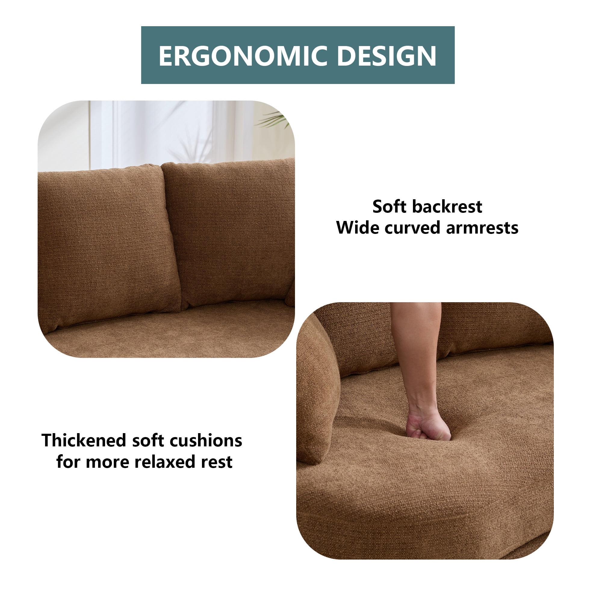 Arouseden 74" Curved Sofa for Small Spaces,Curved Loveseat Couch with 3 Cushions and 2 Throw Pillows,Chenille Loveseat with Curved Backrest,2 Seater Sofas Couch for Living Room(Curved/Camel)