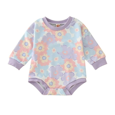 

Babys Girls Romper Winter Long Sleeve Romper Bodysuit Clothes Flower Print Purple Baby Clothes