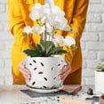 thumbnail image 5 of BUYMAX orchid pot, 7 inch ceramic planter with drainage holes and tray, white indoor/outdoor flower pot for orchid care and root health, 5 of 8