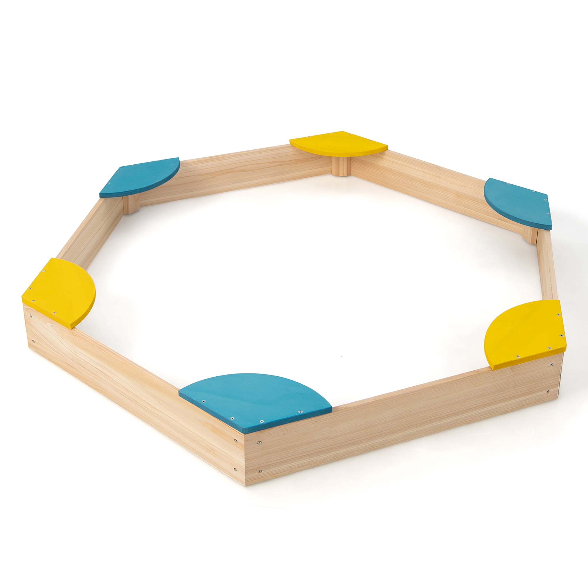 Costway Wooden Sandbox with Seats, Outdoor Backyard Bottomless