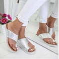 thumbnail image 2 of LNGOOR Sandals for Women Comfy - Corrector Platform Shoes Genuine Leather Women Flip-Flop Light Weight Ladys Shoes Wedge Sandals Silver, 2 of 6