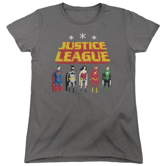 JLA Justice League Standing Below S/S Women's T-Shirt Charcoal