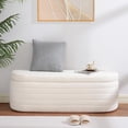thumbnail image 3 of 45.5-inch Modern Teddy Sherpa Storage Ottoman Bench, Upholstered Fabric Bench for Bedroom End of Bed, Oval White Boucle Storage Ottoman for Living Room, Entryway, Small Apartment, 3 of 8