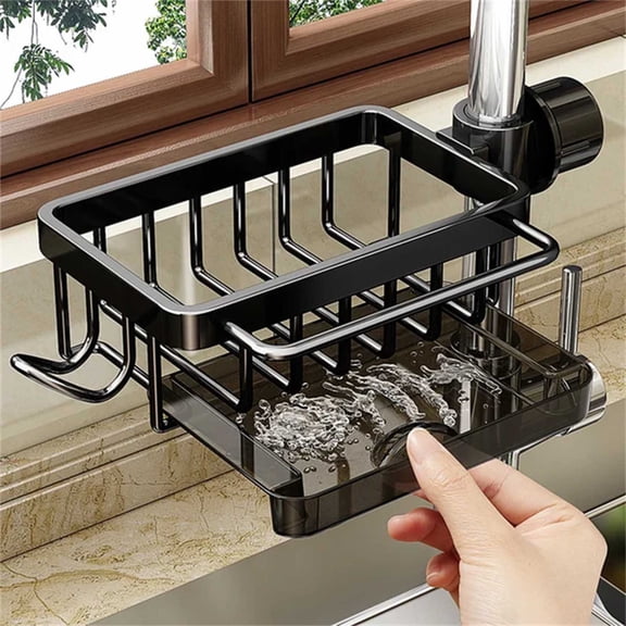 Faucet Sponge Holder, Sink Organizer Rack, No Drill Kitchen Faucet Storage for Sponges Brushes,Space Saving Bathroom or Sink Caddy
