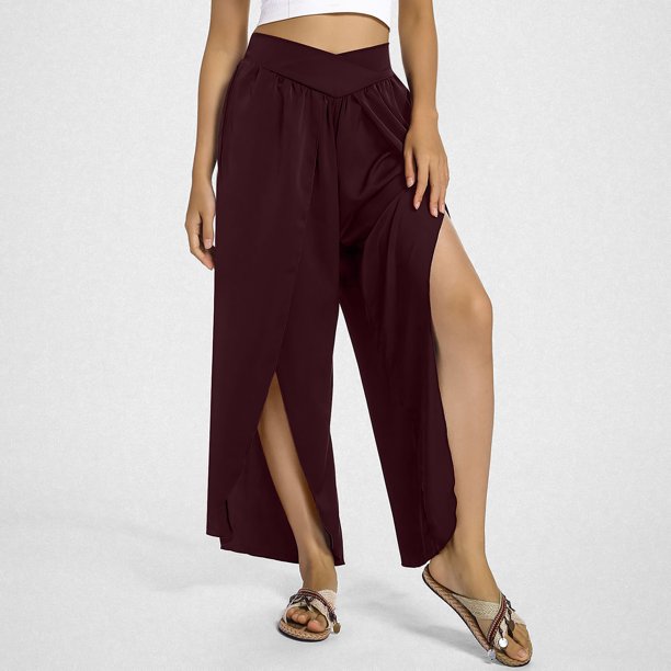WILLBEST Pantalones Casuales para Mujer, de Pierna Ancha, Cintura Alta, Estilo Bohemio, Estilo Palazzo, para Yoga, Playa, Tallas Grandes, Estilo Hippie, para Mayor Comodidad y Estilo. Grande