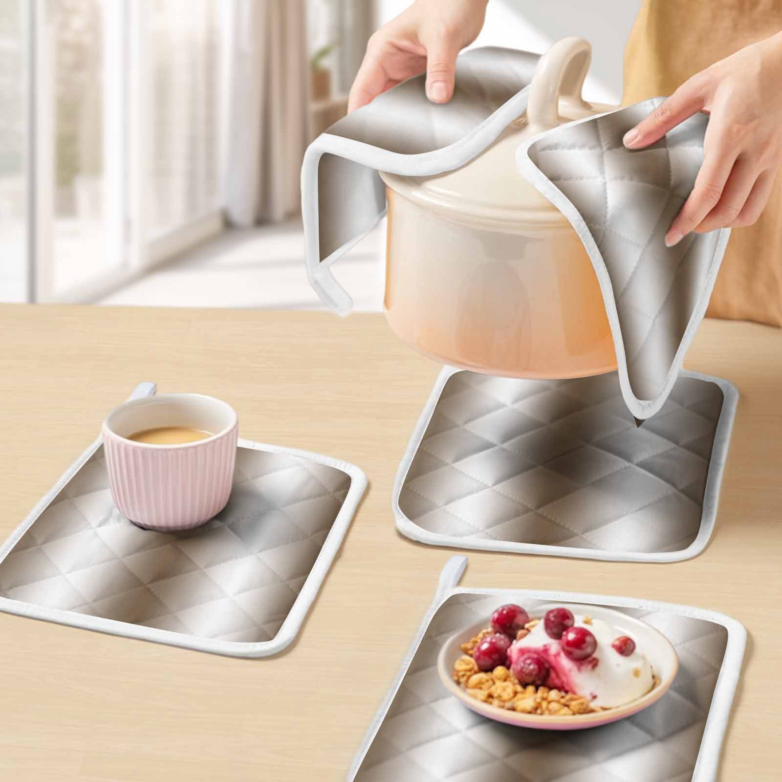 Brown White Ombre Pot Holders for Kitchen Heatproof Potholder, 2 Pack Vintage Minimalist Country Gradient Hot Pads Multipurpose Oven Pads Cloth Potholders Trivet for Cooking and Baking