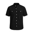 thumbnail image 3 of LIaqionyy Mens Cotton Linen Button down Shirts Casual Callarless Short Sleeve Shirt Summer Beach Tops with Pocket, 3 of 6