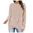 thumbnail image 1 of Besolor 2024 Chemise à Manches Longues pour Femmes Tunique Décontractée Printemps Automne Hauts Croisés Froncé devant Blouse Col Rond T-Shirts, 1 of 5