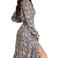 thumbnail image 4 of Cilcicy Women Long Sleeve V-neck Split Print Mid-waist Commuter Style Casual Dress, 4 of 4