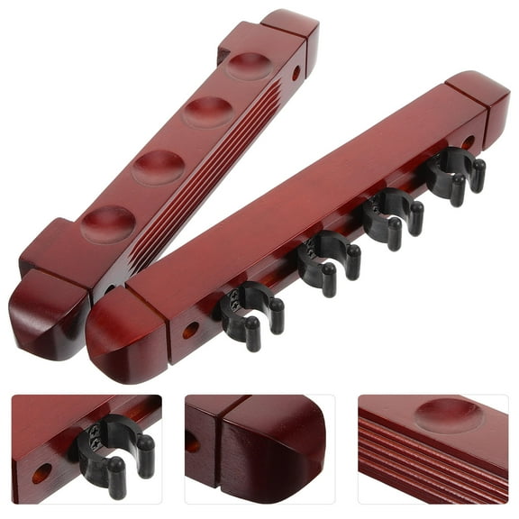 HEANUJJ Dark Red Wood Pool Cue Wall Mount Rack Holder for Billiard Sticks, and Easy to Install, 1 Set
