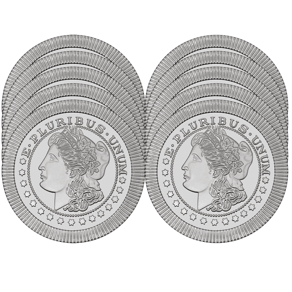 Collectible Lot of 10 - 1 Troy oz Morgan Stackable .999 Fine Silver Rounds