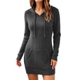 thumbnail image 2 of Guieoi Womens Dresses Long Sleeve Solid-Color Casual Fall/Winter Dress Midi Dress Gray S, 2 of 9