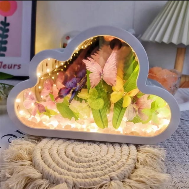 Douyin con el mismo estilo DIY nube mariposa espejo pequeño escritorio de luz nocturna (A) WDOplteas Para estrenar