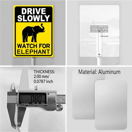 Soliyoahee Drive Slowly Watch For Elephant Yard Sign with Stake 8x12inch Rustproof Aluminum Lawn Decorations Animal Sign for Outdoor Road Street Garden Decor