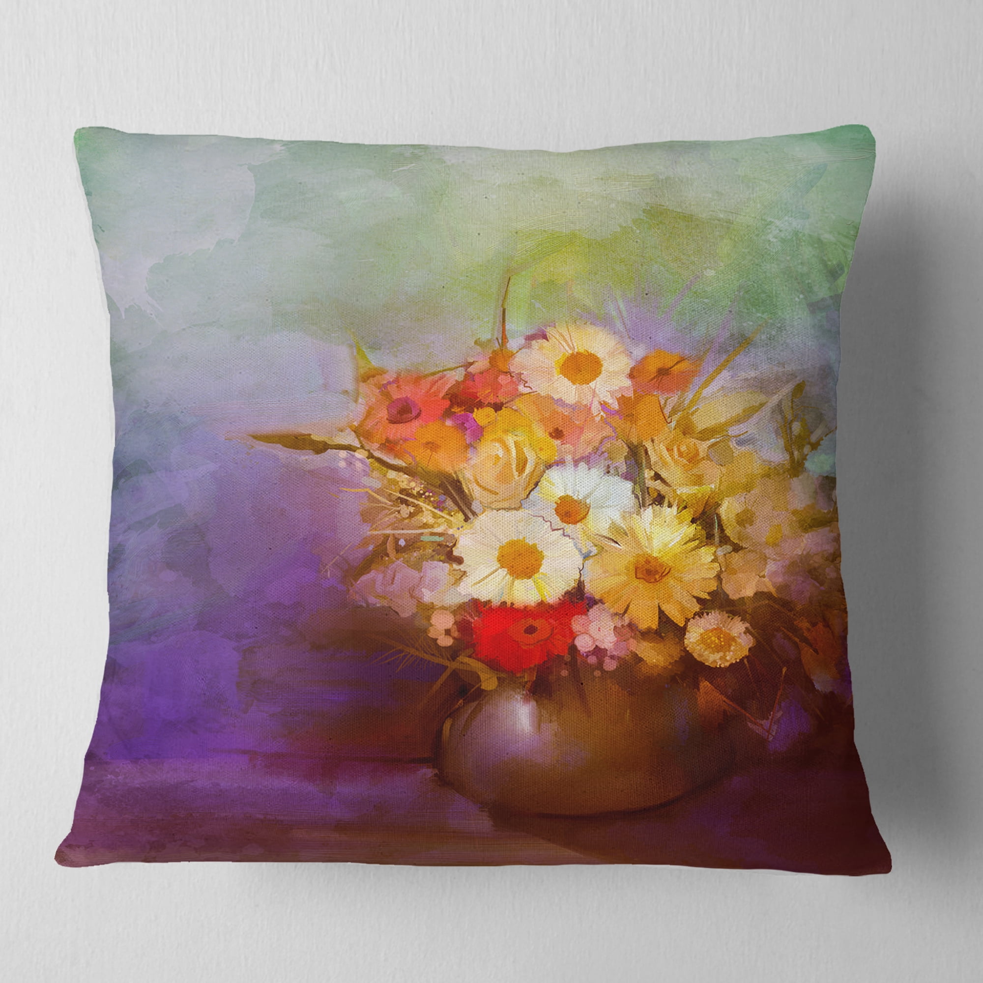 Designart Bouquet of Small Flowers Watercolor - Floral Throw Pillow - 18x18