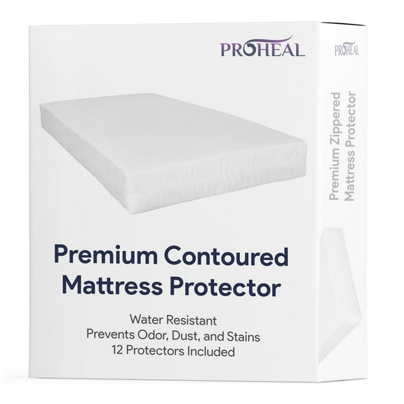 Proheal Hospital Bed Mattress Protector, Contoured, Water Resistant - Protects from Odor, Dust, and Stains - 36" x 80" x 6" - 12 Pieces