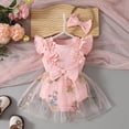 thumbnail image 2 of Baby Onesies Girl Baby Girl Clothes Infant Summer Outfits Cute Sweet Bow Print Mesh Ruffle Sleeveless Romper Headband Set, 2 of 8