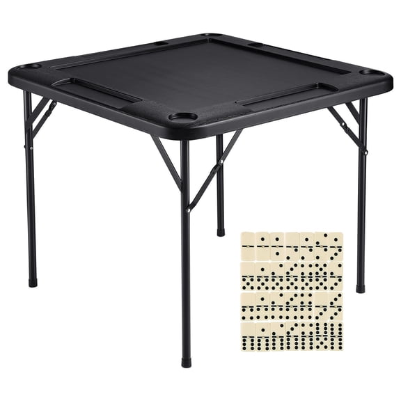 Portable 4-Player Folding Game Table,35.4" Square Mahjong&Domino Set with Cup Holders&Chip Trays for Cards,Puzzles,and Family Game Nights,Black