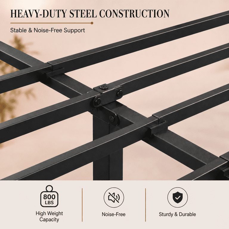 Auroral Zone Queen Metal Platform Bed, Industrial Black photo 4