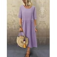 thumbnail image 3 of Robe d'Été 2024 en Coton et Lin pour Femmes, Col Rond, Manches Courtes, Ample, Décontractée, Nouvelle Mode, Élégante, 3 of 6