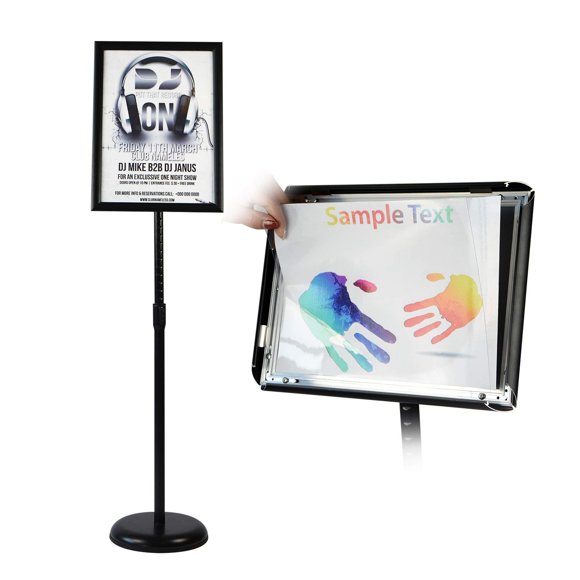 Adjustable Heavy Duty Pedestal Sign Holder Floor Stand, Sign Stand Poster Stand, Standing Floor, 11 x 17 inch, Vertical & Horizontal View, Outdoor Indoor Standing Display Sign Holders Aluminum Black