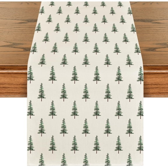 Beige Xmas Tree Christmas Table Runner, Seasonal Winter Kitchen Dining Table Decoration for Home Party Decor 13x72 Inch