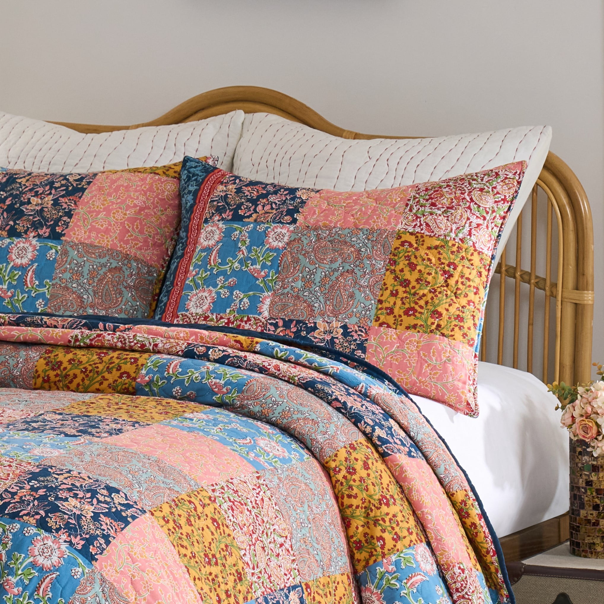 Greenland Home Fashions Tangier Cotton-Rich Quilted Patchwork Print Pillow Sham, All Ages, King