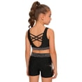 thumbnail image 4 of iixpin Kids Girls 2 Piece Gymnastics Dance Outfits Shiny Rhinestones Crop Top with Shorts Set Dancewear Black 16, 4 of 5