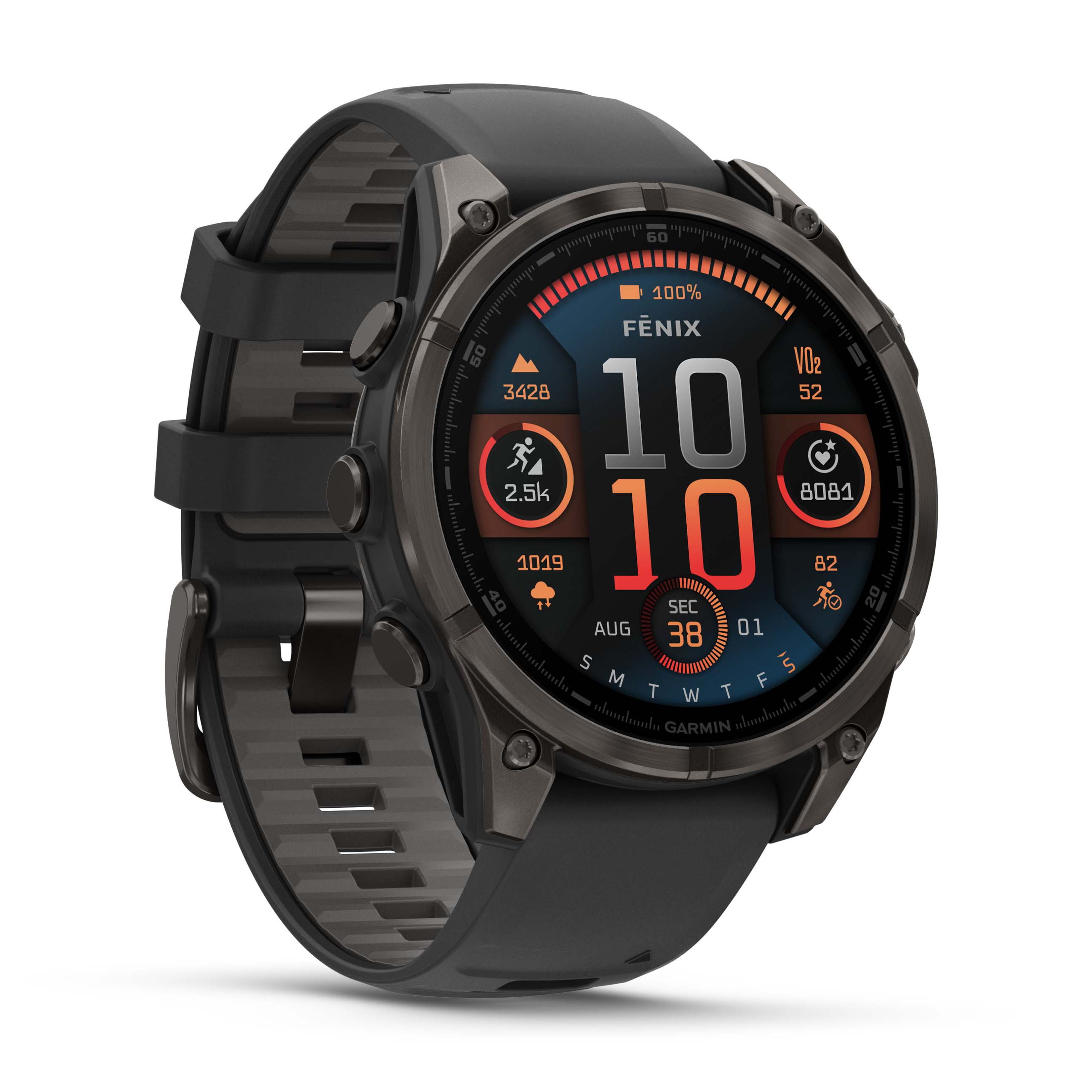 Garmin Fenix 8 47MM AMOLED Sapphire GPS Smartwatch Carbon Gray DLC Titanium with Black Gray Silicone Band Bundle