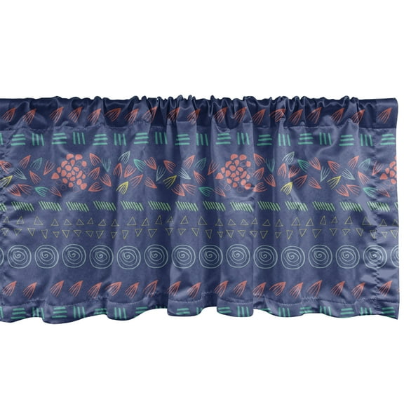 Ambesonne Ethnic Window Valance, Bohemian Pastel Aztec Motif, 54" X 18", Coral and Dark Blue
