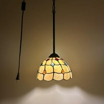 Tiffany Mini Hanging Lights Plug In Gold Stained Glass Crystal Beans LED Bulb Included 8”W*8”D*60”H