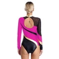 thumbnail image 2 of Kaerm Women Rhinestone Ballet Gymnastics Leotard Long Sleeve Keyhole Back Figure Skating Dance Leotard Hot Pink XXL, 2 of 7
