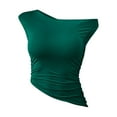 thumbnail image 5 of HOMBOM Tops for Women Trendy Army Green Off Shoulder Cutout Solid Color Sleeveless V-Neck Pleated Tee Shirt, 5 of 6