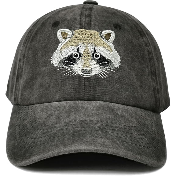 DOVACKA Raccoon Embroidered Vintage Dad Hat, Distressed Washed Cotton Low Profile Adjustable Cap for Men Women, Casual Outdoor Gift