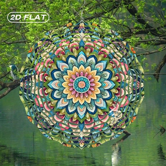 HELLOYOUNG Spring Mandala Wind Spinner Iron Sun Catcher Metal Flower Fan Wall Mount Sculpture for Indoor Outdoor Garden Decor Christmas Easter Thanksgiving Gift